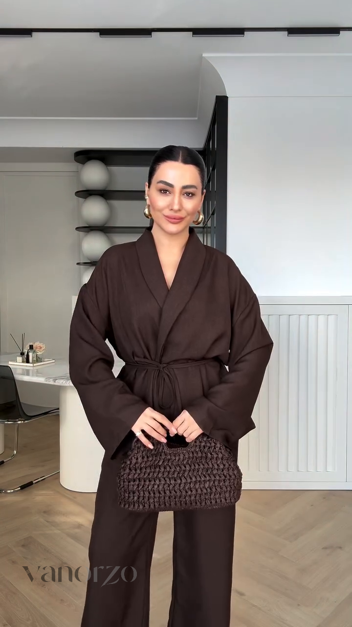 أنسومبل أنيق من اللينن |  أناقة مريحة مع لوك مثالي | كيمونو + سروال واسع
